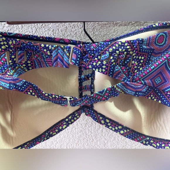 Swimsuits For All Purple Geometric Lattice Front Strapless Bandeau Bikini Top 24 - Picture 4 of 7